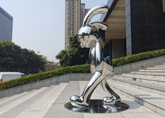 Contemporary Garden Decoration Stainless Steel Rabbit Sculpture