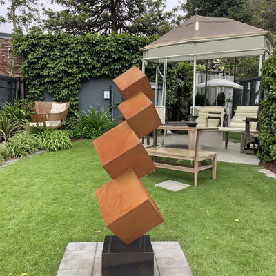 良い価格 Modern Outdoor Garden Decorative Rusted Corten Steel Tiered Cube Sculpture オンライン