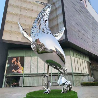 良い価格 Urban Night Illuminated Stainless steel Whale Sculpture With Light オンライン