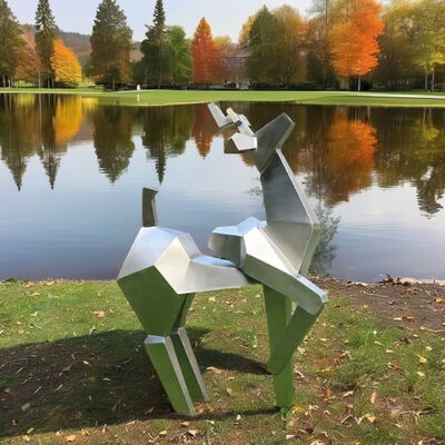 良い価格 Outdoor Geometric Deer Statue Modern Stainless Steel Yard Art Ornament オンライン
