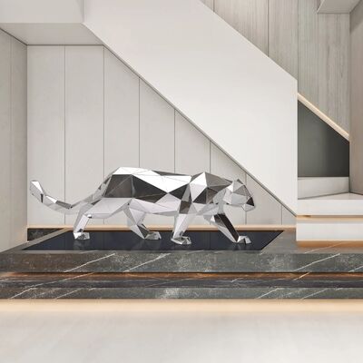 良い価格 Modern Geometric Leopard Sculpture - Mirror Polished Stainless Steel Art Statue for Home & Office Decor オンライン
