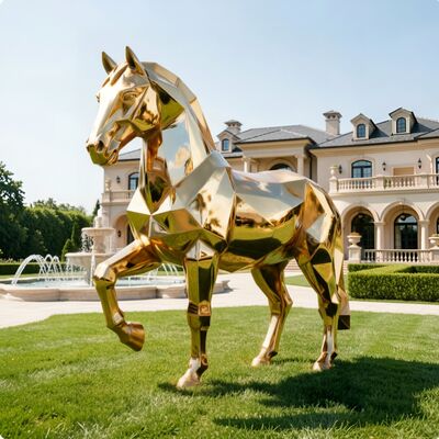 良い価格 高級金型幾何馬像 生身サイズ ヴィラ庭園&ホテルのロビー装飾のための現代ステンレス鋼の彫刻 オンライン