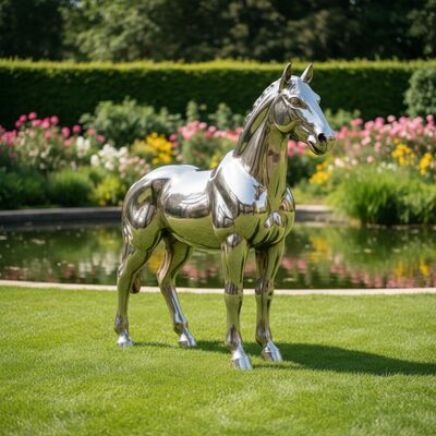 良い価格 ライフサイズ屋外ステンレス鋼馬彫刻 ミラーポリッシュメタルアニマルアート ガーデンパーク装飾用 オンライン