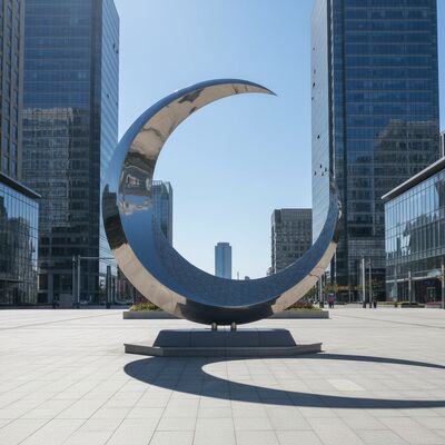 良い価格 カスタム大型屋外ステンレス鋼ムーン彫刻 ミラーポリッシュ 中空三日月 アート ランドスケープガーデン プラザ装飾用 オンライン