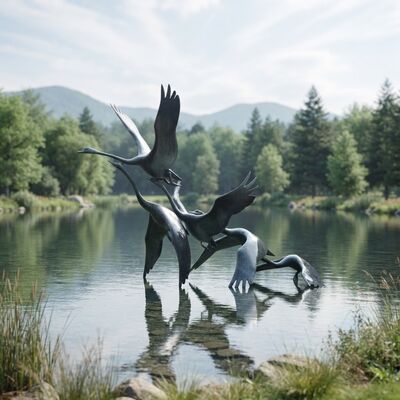 良い価格 屋外ブロンズクレーン彫刻 飛ぶ鳥 ガーデン彫刻 水の特徴 池の装飾 大型金属パチナ 仕上げ 風景 オーダーメイド オンライン
