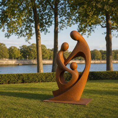 良い価格 大型金属 家族彫刻 カーテン 鉄 抽象 庭 彫刻 屋外 芝生 庭 プール アート 装飾 手作り モダン フィギュア グループ オンライン