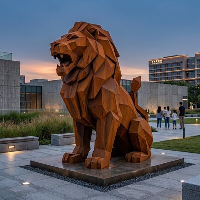良い価格 大型モダン幾何学模様 コルテン鋼 ライオン彫刻 屋外ガーデンランドマークアート オンライン